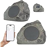Homewell Outdoor Rock Speaker Solar-Powered Wireless Bluetooth 5.0 Portable Speaker Weatherproof for Patio, Pool, Deck, Yard, Garden and Home (Dark Grey, 2-Pack)
