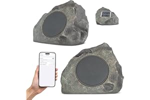 Homewell Outdoor Rock Speaker Solar-Powered Wireless Bluetooth 5.0 Portable Speaker Weatherproof for Patio, Pool, Deck, Yard, Garden and Home (Dark Grey, 2-Pack)