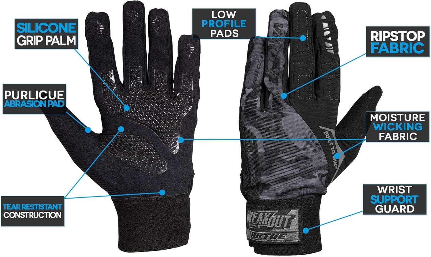 Virtue Breakout Gloves - Multi-Sport Ripstop Full Finger Paintball Gloves : Sports & Outdoors