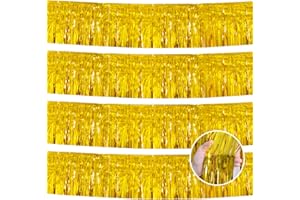 YUKL Gold Christmas Parade Float Decorations - 4Pack, 12FT Gold Fringe, Tinsel Garland, Table Skirt, Streamers & Party Backdrop