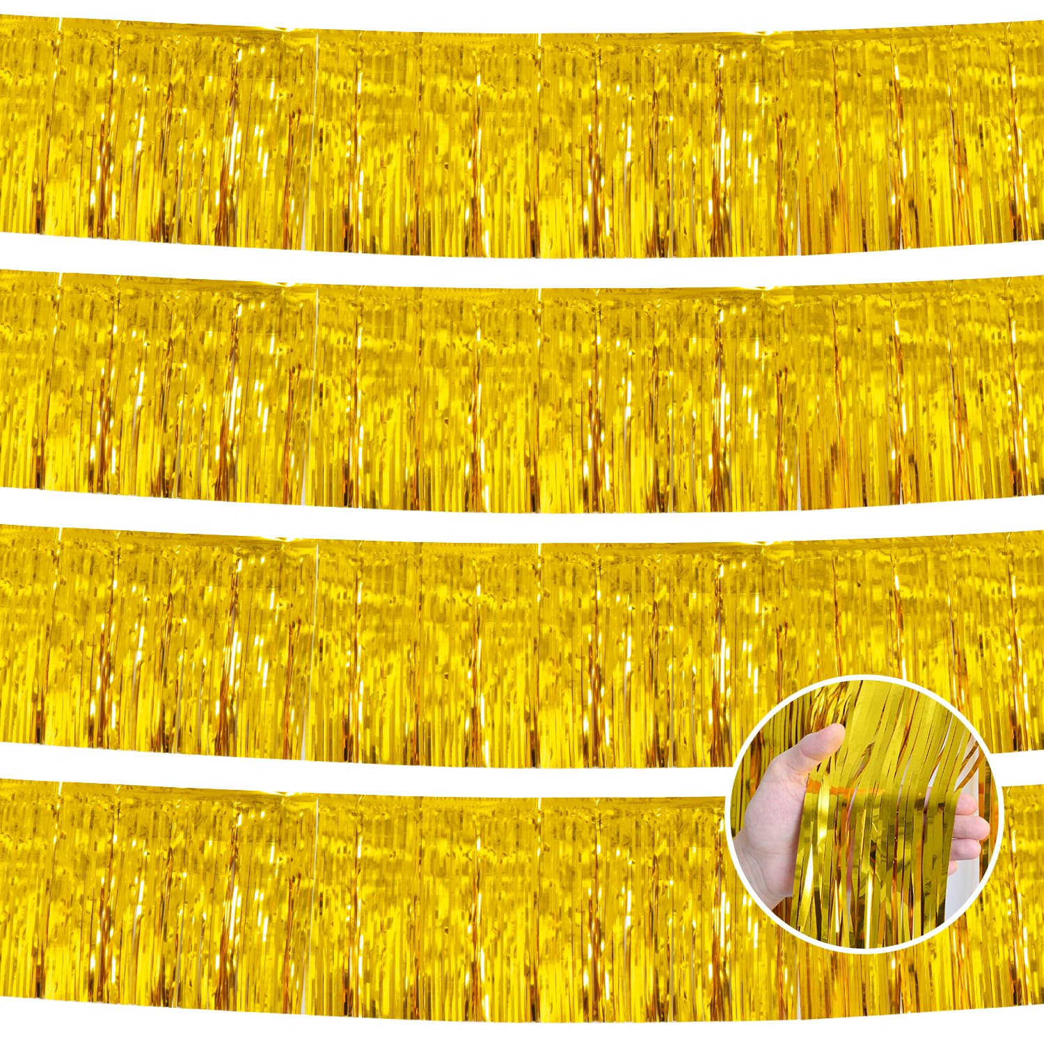 Photo 1 of YUKL Gold Birthday Decorations Tinsel Garland Parade Float Decorations for Trailer 4Pack 12FT Christmas Party Decor Ceiling Fringe Banner Backdrop for Streamers Party Decorations