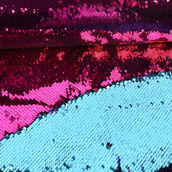 SCHÖNER LEBEN. Paillettenstoff Streichpailletten-Stoff Farbwechsel-Stoff Fuchsia Aqua glänzend 1,4m Breite