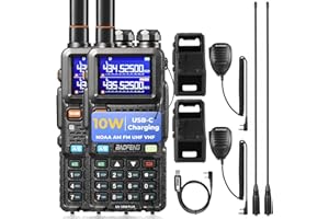 BAOFENG UV-5RM Plus 10W Ham Radio Handheld, Dual Band Two Way Radio Long Range, NOAA FM Airband Receiver, with Soft Case, Programming Cable, 2500mAh Battery USB-C Port, Chirp Compatible (2 Packs)