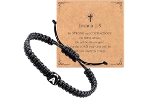 Purdvro Handmade Letter Initial Bracelets A M K for Women Men Teens Cross Bracelet Black Rope Braided Jewelry Jesus Christian Bracelets Gift