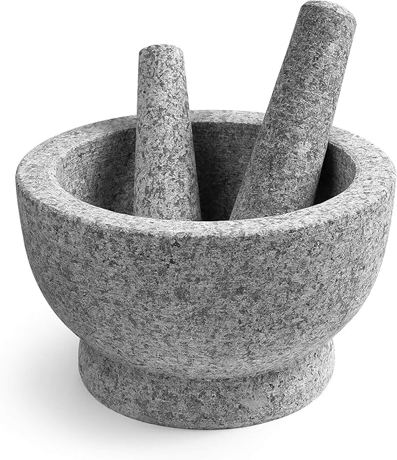 8 Inch Large Capacity Mortar and Pestle Set One Mortar and Two
