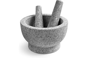 8 Inch Large Capacity Mortar and Pestle Set - One Mortar and Two Pestels - Natural 5 Cups Unpolished Heavy Granite for Apothe