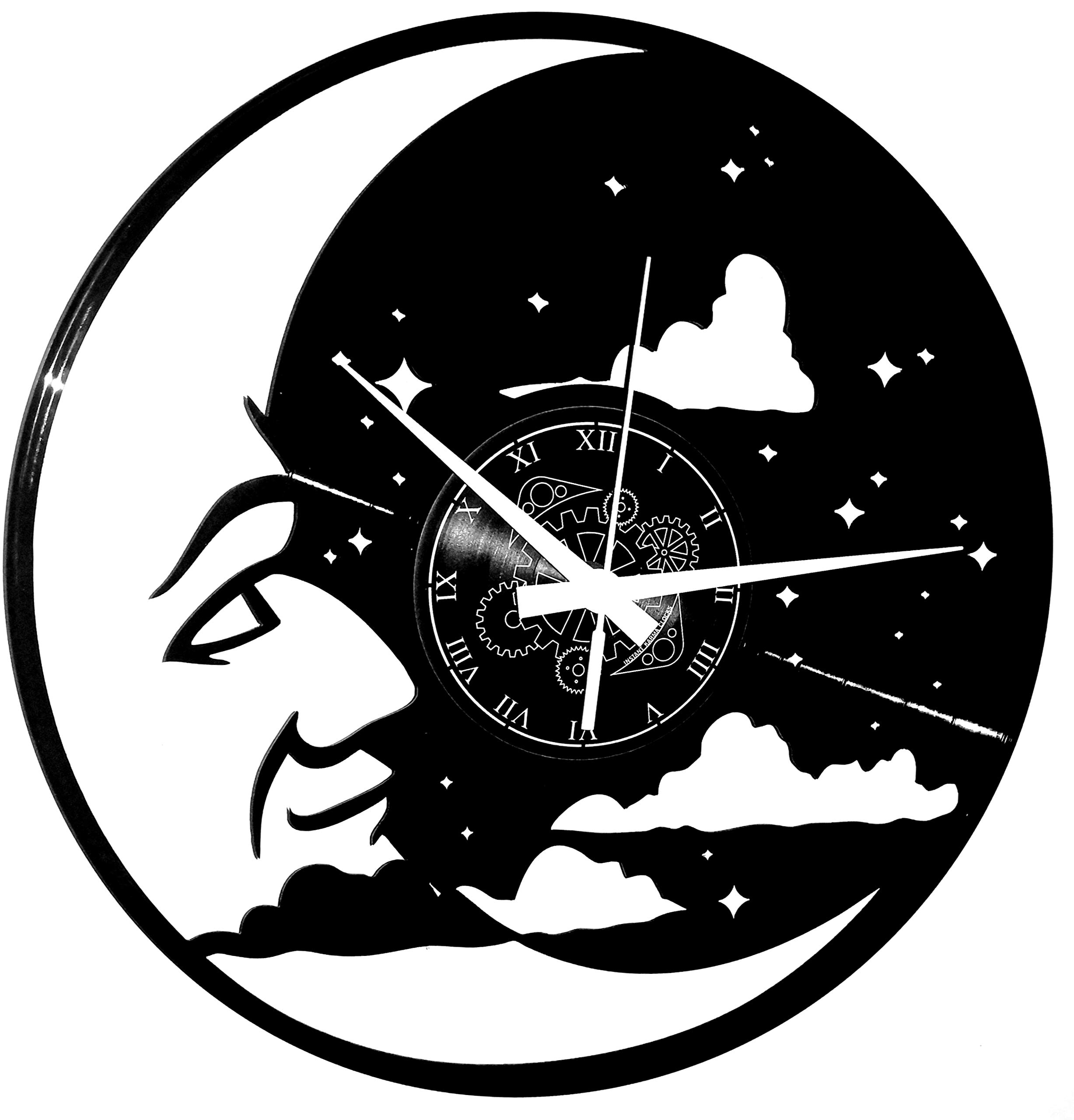 Instant Karma Clocks | Moon and Stars Wall Clock – Silent No-Ticking | Perfect for Bedroom, Office, Studio, Living Room | Unique Decoration