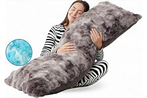 ZonLi Fluffy Faux Rabbit Fur Grey Body Pillow, Side Sleep Body Pillow with Washable Cover, Adjustable Memory Foam Fill，20x54 Long Pillow for Adults Girls & Kids