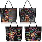 Silkfly 4 Pack African American Tote Bags for Women Large Shoulder Bag Black Girl Satchel Handbags Work Travel Beach