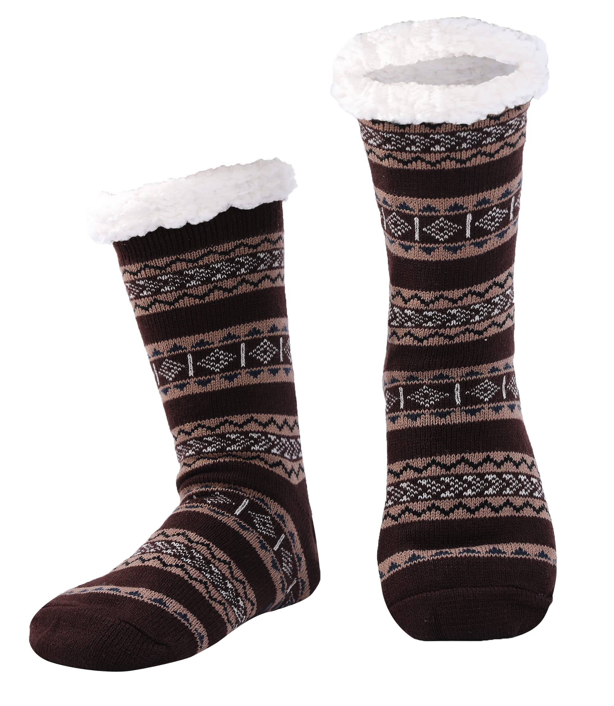 WOTENCE Men's Slipper Socks - Fleece Lined, Cozy, Extra Thick, Non-Slip Home Socks for Winter