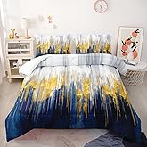 Nttopship Blue White Gold Gradient Color Print Comforter Set Twin Size,Abstract Art Bedding Set,Patchwork Printed Quilted Set for Teens Adult,with 1 Comforter and 2 Pillow Case