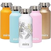 MIRA 17 oz Insulated Water Bottle - Stainless Steel Sports Flask with 2 Lids - Hot and Cold Thermo - Palm