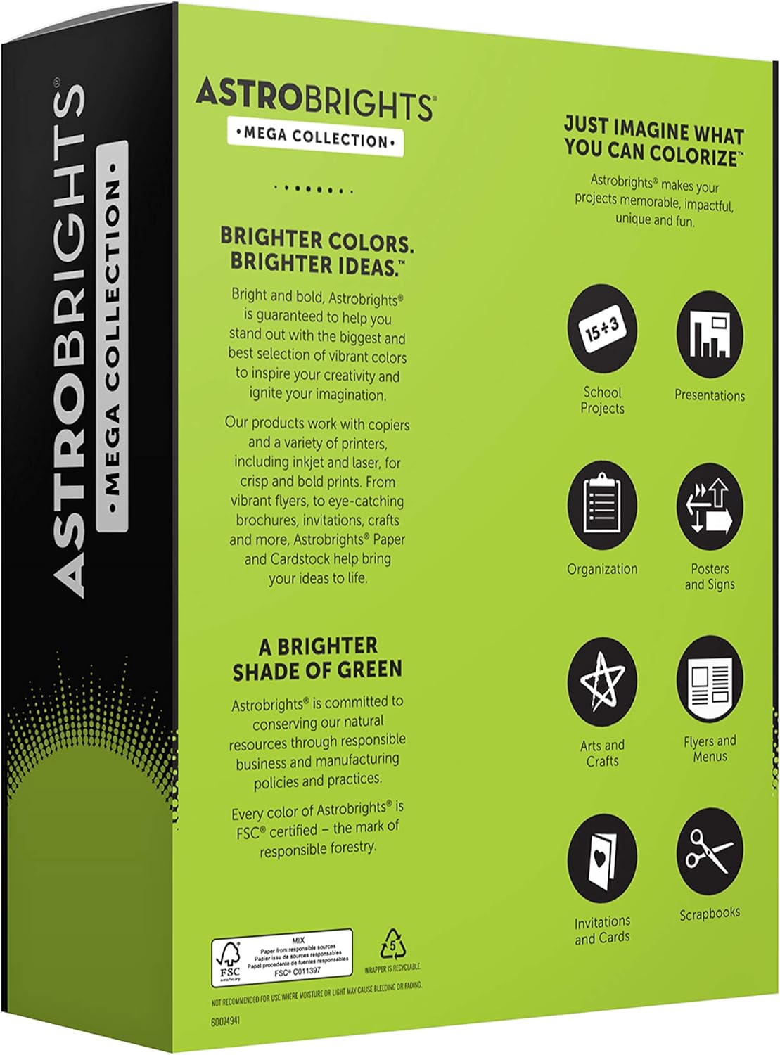 Astrobrights Mega Collection, Colored Paper, Bright Green, 625 Sheets, 24 lb/89 gsm, 8.5" x 11" - MORE SHEETS! (91622) : Office Products