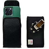 Turtleback Belt Clip for iPhone 16 Pro Max, 15 Pro Max, 14 Pro Max -Medium- Fits w/Shockproof Commuter Style Cases - Premium Black Nylon, Vertical Belt Holder Magnetic Closure, HD Rotating Clip