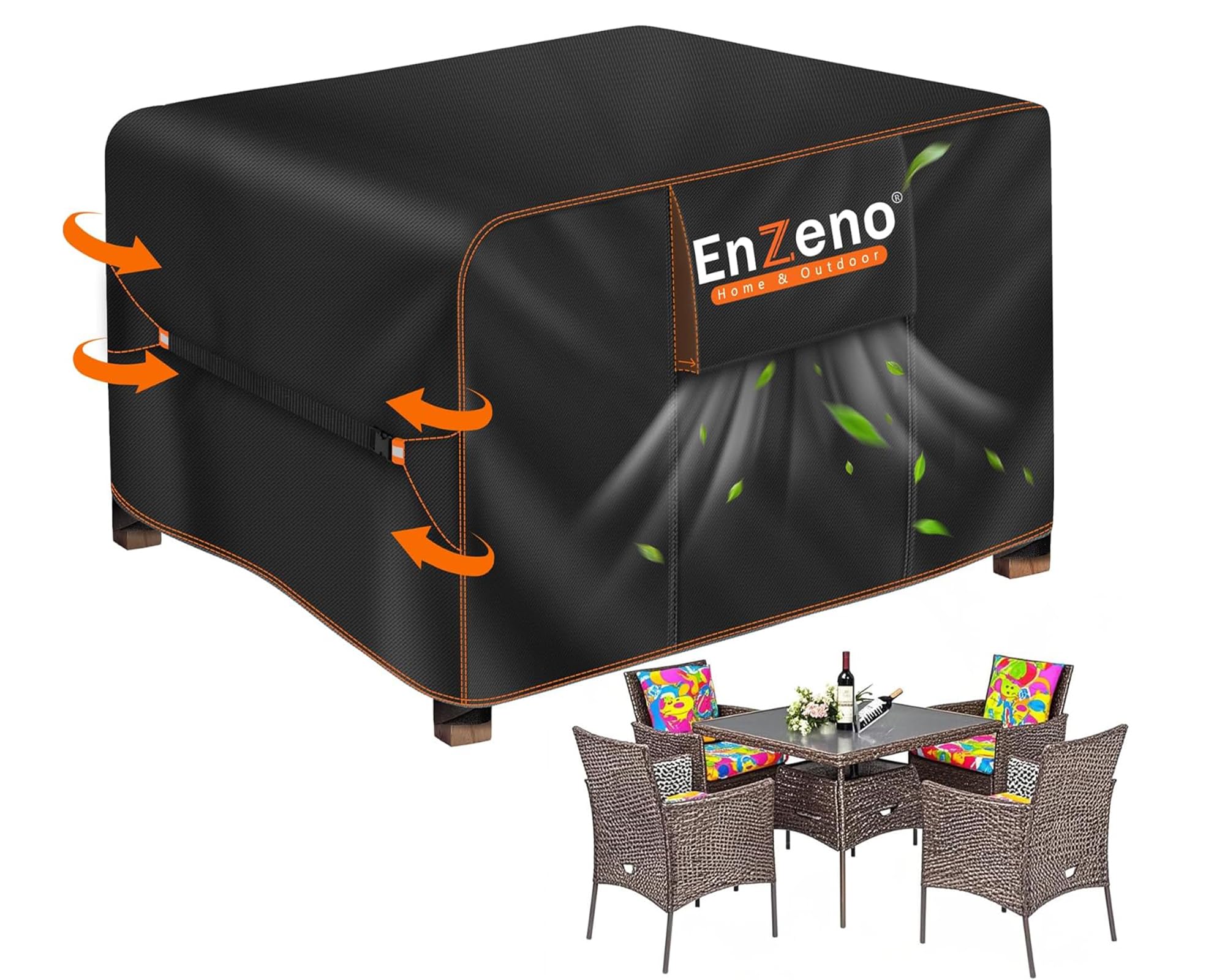 Enzeno Cube Garden Table Coverwith Air Vent 125X125cm Garden Furniture Covers Waterproof，420D Heavy Duty Outdoor Patio Rattan square Set Cover outside ,Anti-UV for Chair and Table Cover