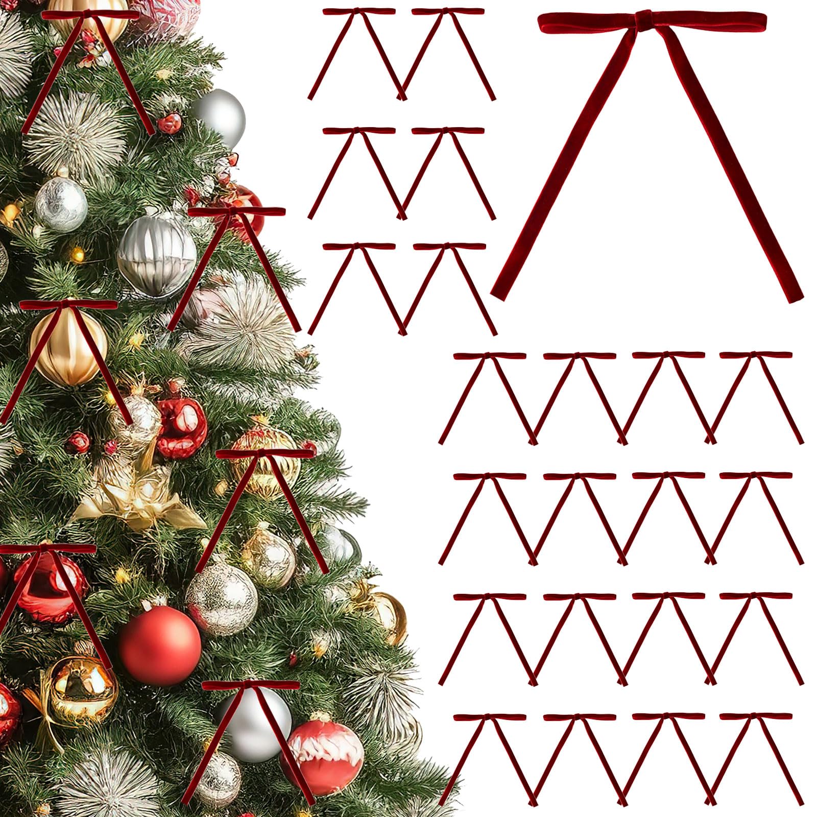 Photo 1 of **PACK OF 2**24Pcs Velvet Bows for Christmas Tree - 5 × 7 Inch Velvet Christmas Tree Bow - Burgundy Bows for Gifts Wrapping - Home Decor - Wedding - Vintage Garland - Holiday Decorations