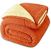 Exclusivo Mezcla Reversible Queen Size Sherpa Blanket, Thick and Warm Fleece Blankets for Winter, Soft Plush Fluffy for Bed, 90x90 Inches, Orange/Yellow