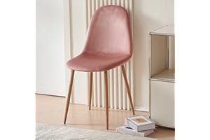 NORDICANA Single Dining Room Kitchen Chair, Upholstered Back and Metal Legs, 1 PC Side Chairs, Velvet Pink