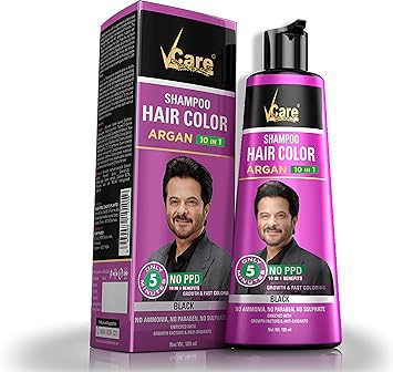 VCare Hair color shampoo Argan 10 in 1 Black Color 180 ml
