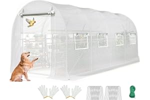 KING BIRD Premium 15x6.6x6.6FT Greenhouse for Outdoors, Large Walk-in Upgraded Galvanized Metal Frame, Mesh Door Screen Window Improved Zipper Tunnel Hoop for Garden Plant Winter, White