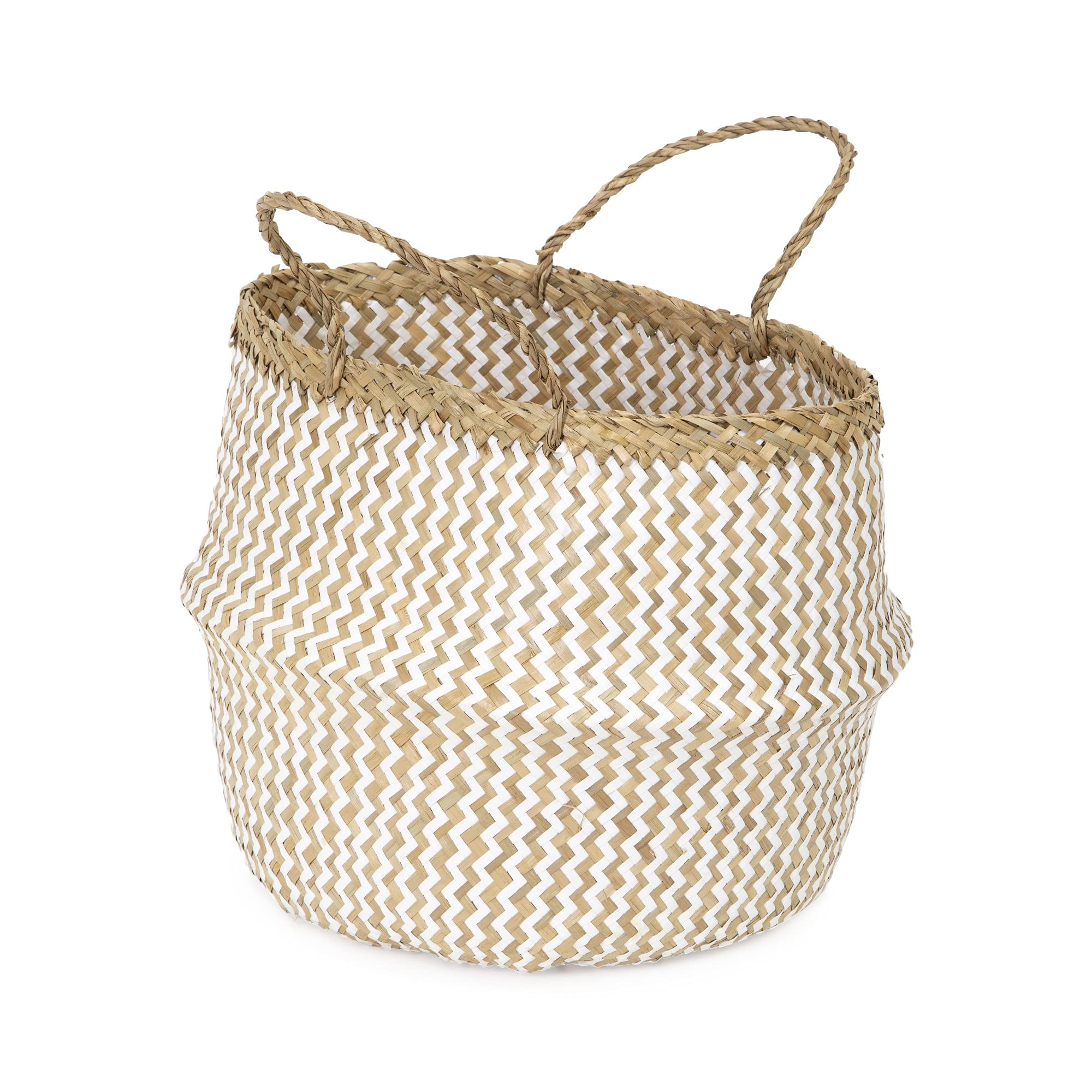 Compactor Belly Basket Collection - Large, White, Seagrass and Paper, Handwoven Round Storage Basket (35X35X32 cm)