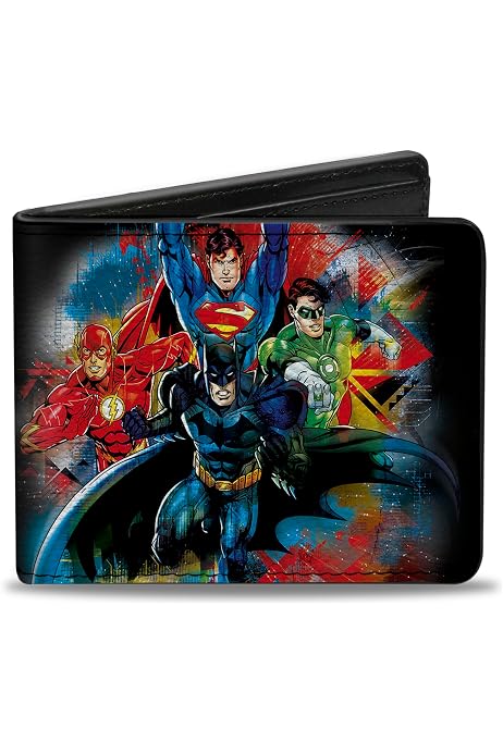 Justice League Men's Bifold Wallet - Superhero Silhouette Design, Vegan Leather