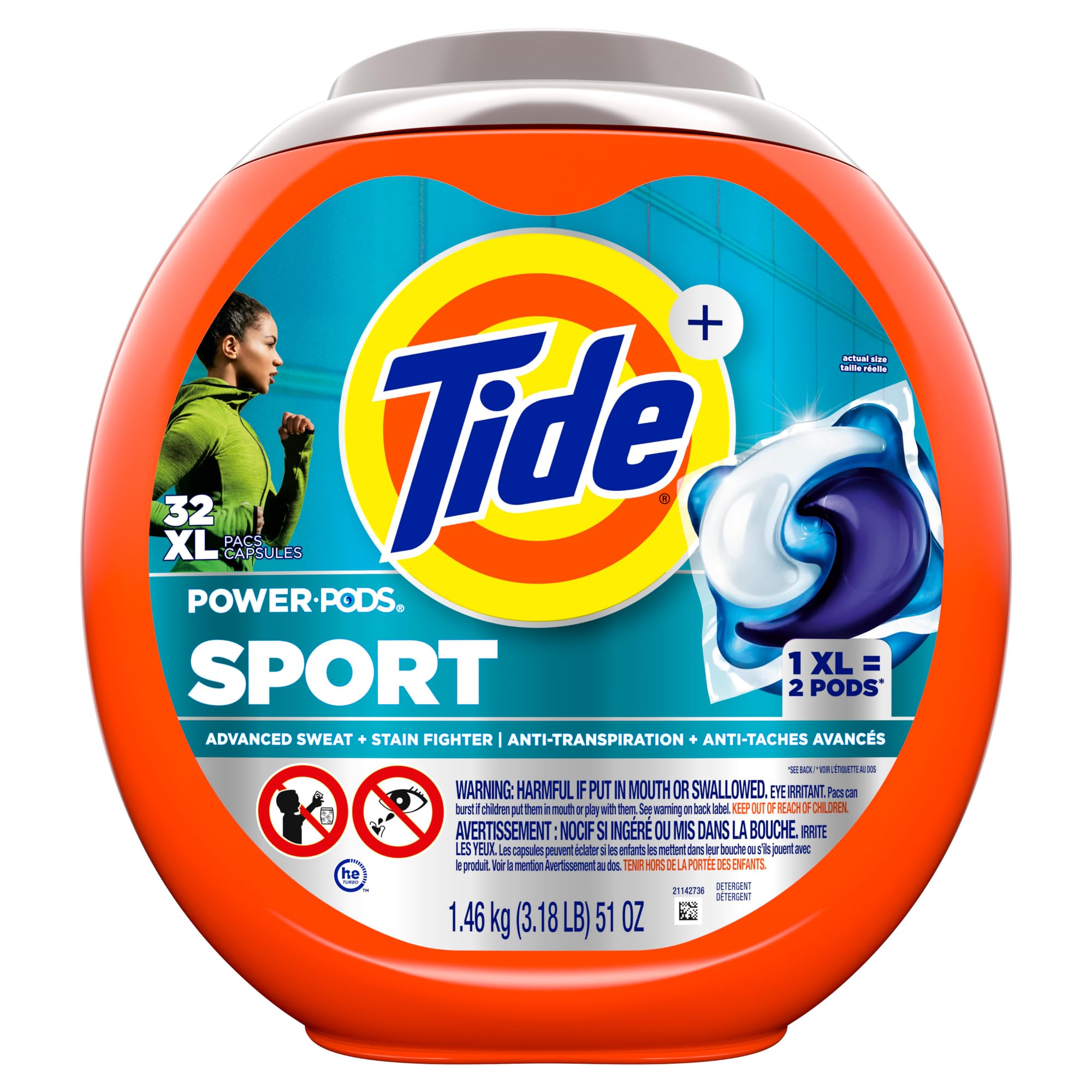 Tide Power Pods Sport Laundry Detergent Pacs, 32 Count, Advanced Sweat + Stain Fighter