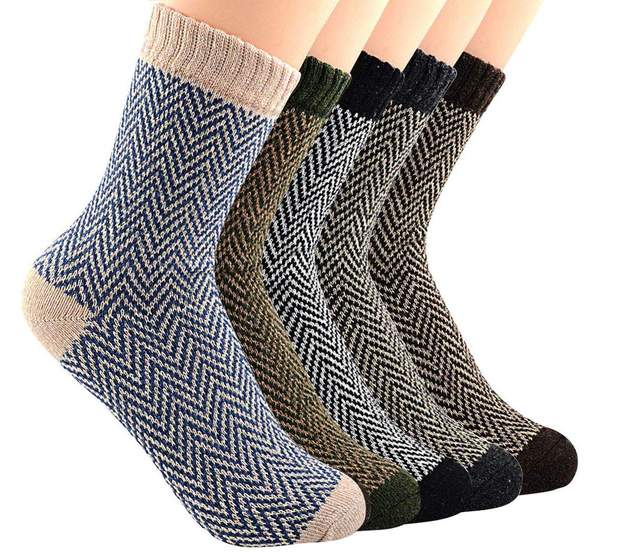 MAKFORT 5 Pairs Men's Thermal Socks - Vintage Casual Thick Warm Fluffy Socks Size 5-9