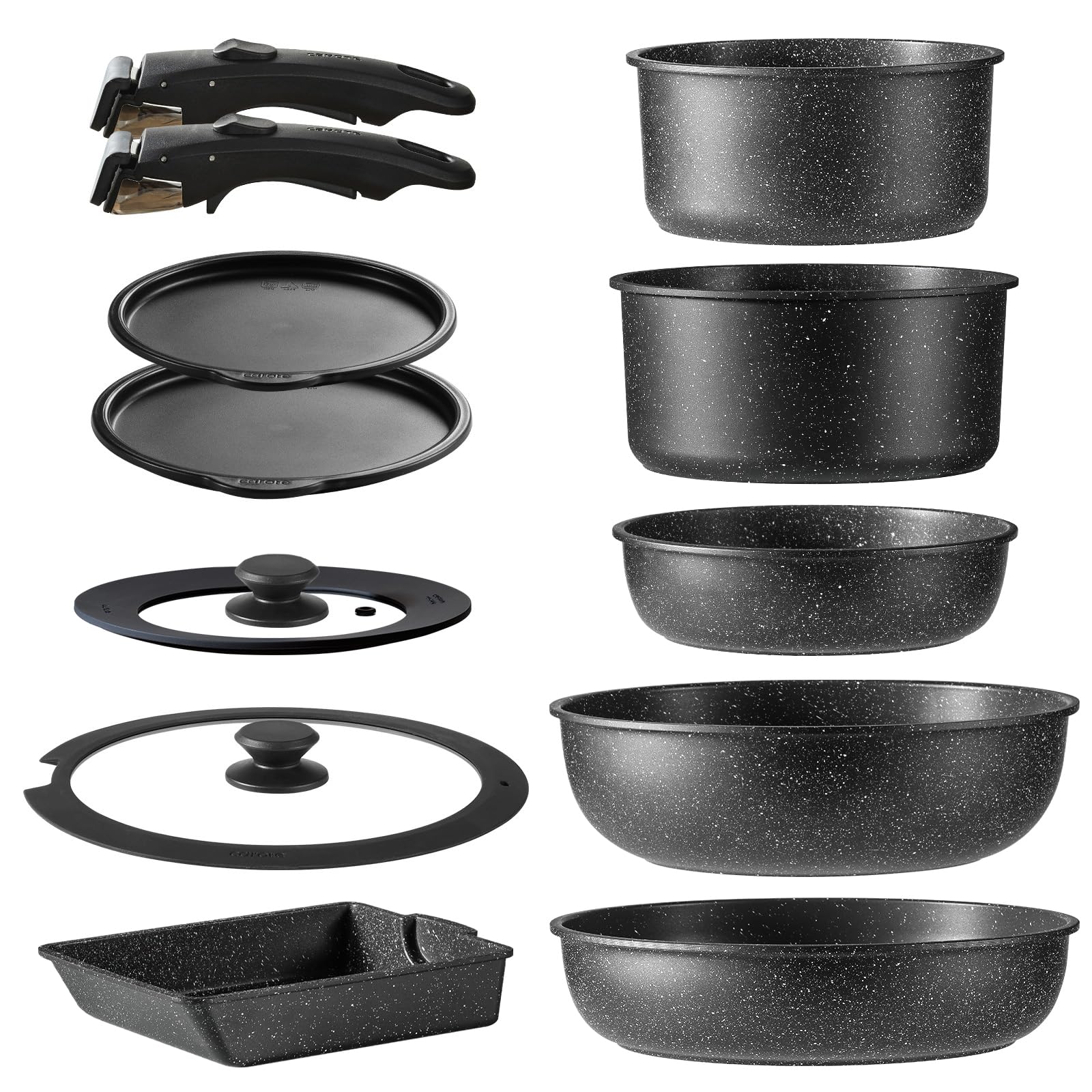 CAROTE カローテ フライパン セット 12点 IH·ガス火対応 PFOAなどの有害物質不使用 プロ仕様 5層構造 軽量 取っ手のとれる マーブルコート スルスルすべる くっつきにくい 鍋セット お手入れが簡単 オーブン対応 新生活応援 一年保証 黒 ブラック EWシリーズ商品画像