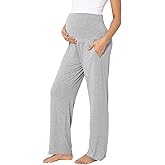 BRATUC Maternity Pajama Pants Viscose from Bamboo Pregnancy Lounge Pants Soft Comfy Loose Stretchy Trousers with Pockets