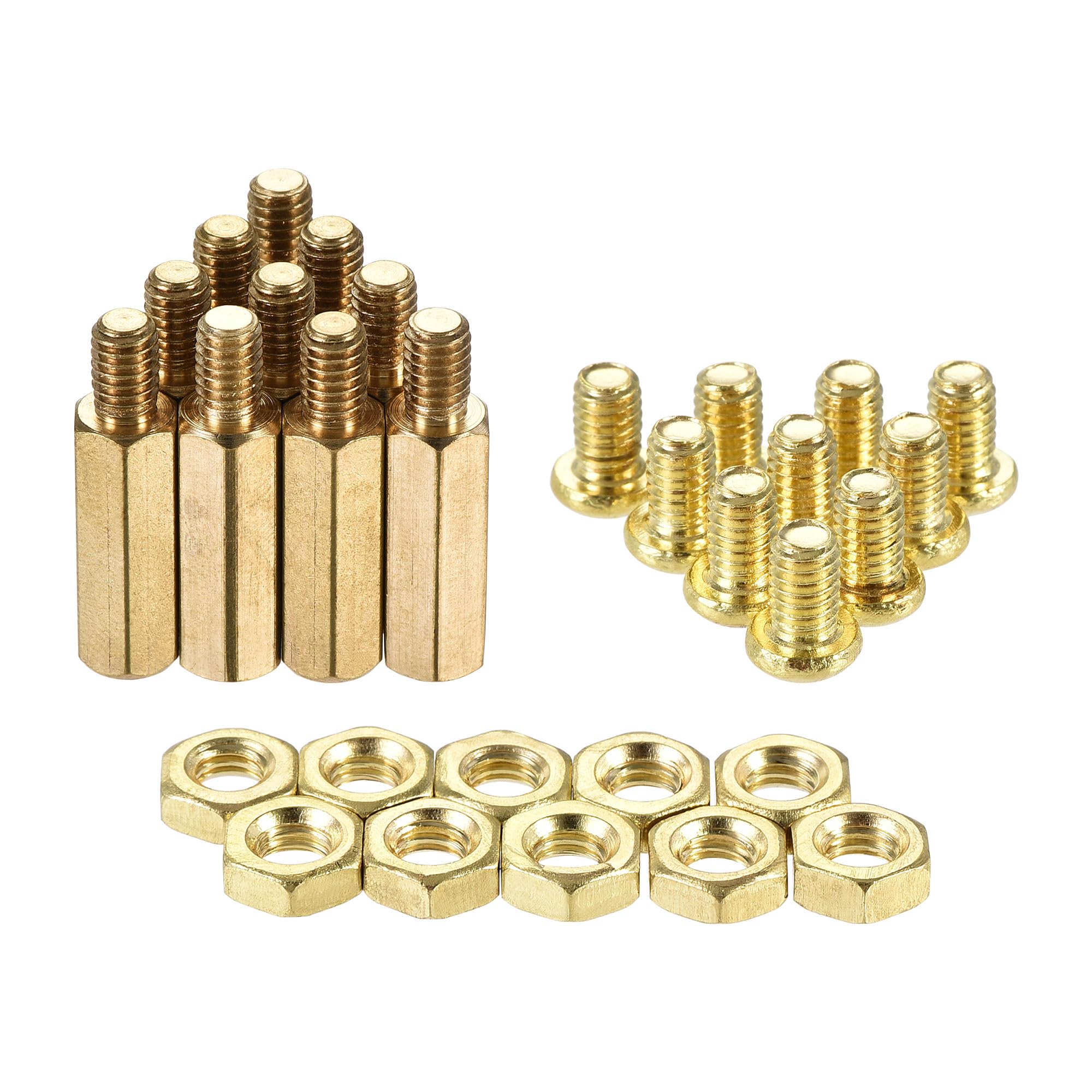 sourcing map M4 Hex Brass Standoff Spacer 17mm+6mm Male-Female Threaded Pillar Screw Nut Kit for PCB Motherboard Computer Circuit Board, 10 Sets