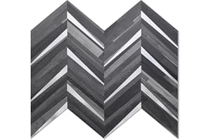 DICOFUN 10-Sheet Herringbone Peel and Stick Backsplash for Kitchen, Black & Grey Wood Look PVC Mixed Metal Chevron Stick on Backsplash Wall Tiles