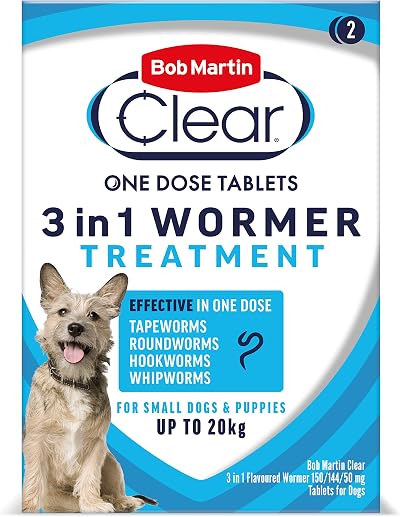 Bob Martin Clear 3-in-1 Wormer for Dogs 2 Tablets Small Dogs up to 20kg