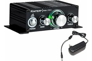 Kinter MA170+ 2-Channel Auto Home Cycle Arcade DIY 2 x 18 W Mini Amplifier Bass Treble RCA Input Audio Mini Amplifier with 12V 3A Power Supply Black