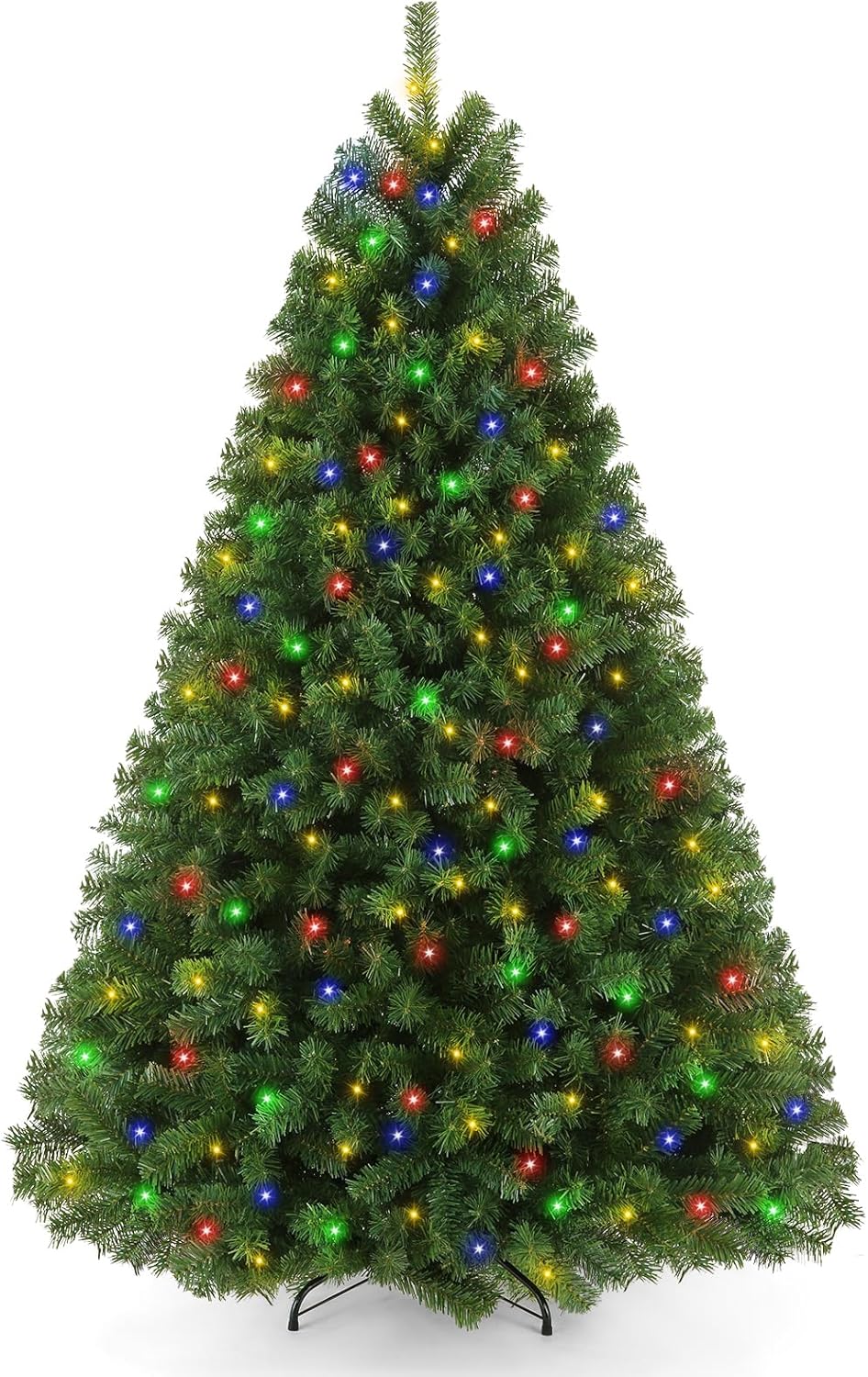 Trees - Artificial Pre-lit Christmas Tree with Multi Color Lights, 6ft Green Premium Hinged Spruce Holiday Xmas Tree