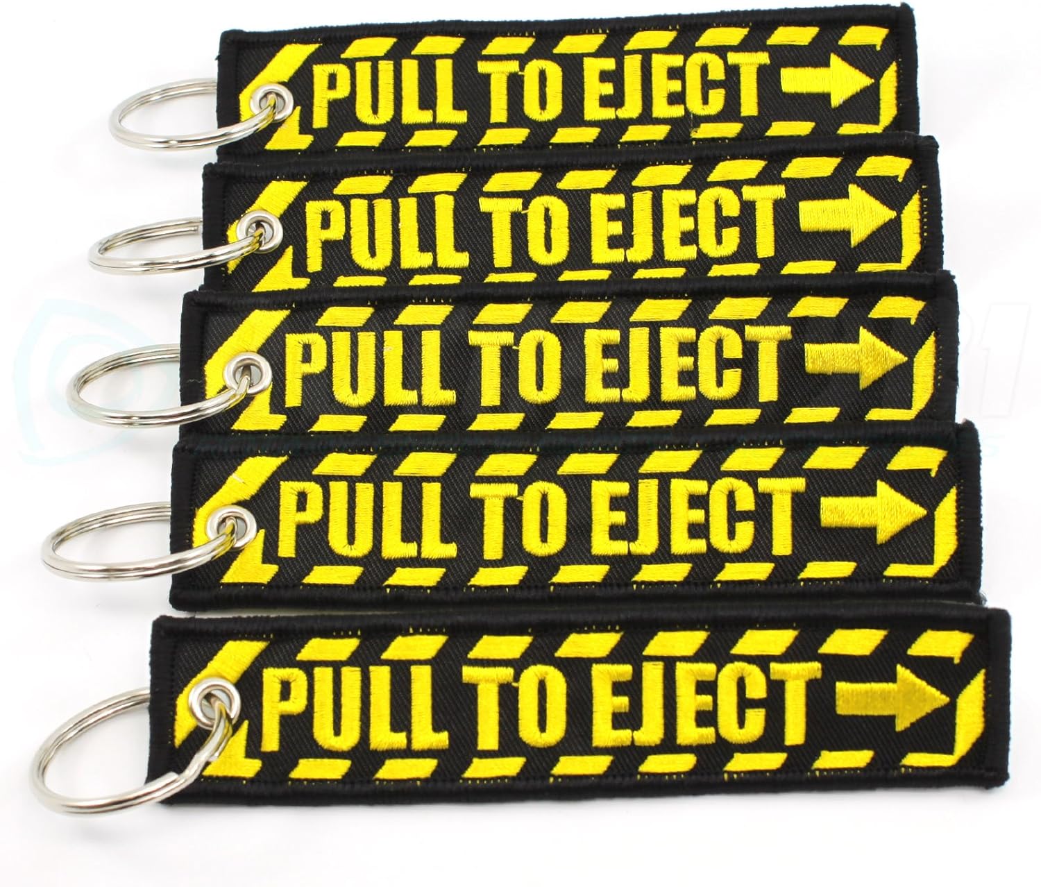 PULL TO EJECT Key Chain - Black/Yellow - 5 PCS by Rotary13B1: Office Products