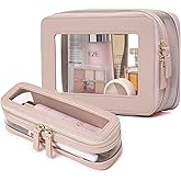 Pinkmik Clear Makeup Bag with Brush Case Travel Toiletry Bag Waterproof Cosmetic Organizer Car Essentials for Women (Pink, M+SLIM-1)