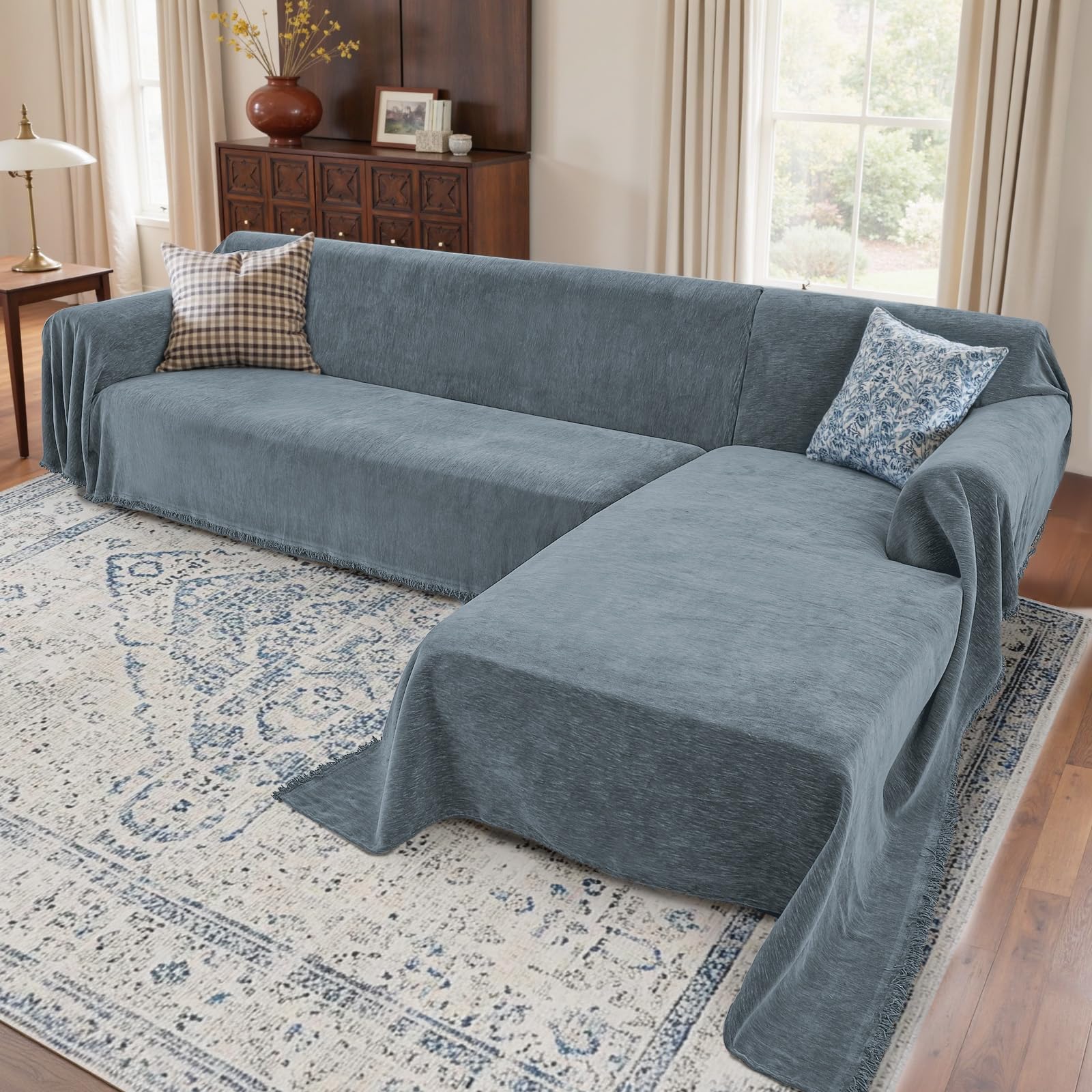 Photo 1 of Houmiggle Sectional Couch Covers, 2 Pieces Washable L Shaped Couch Covers Sofa Blanket for Dogs Pet Friendly Sectional Sofa Slipcovers Furniture Protector,71"x 118"+ 71"x 118" (XX-Large,Dusty Blue)