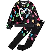EuquixZeph Girls 2 Piece Outfits Kids Clothes Sets Sweatsuit Tracksuit Jogger Print Long Sleeve Sweatshirts Sweatpants 4-13Y