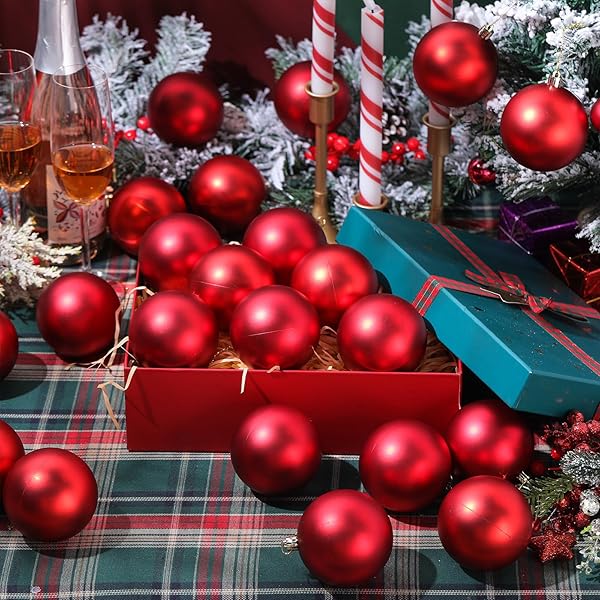 WETTARN 100 PCS 3.15 INCH CHRISTMAS BALL ORNAMENTS WITH LID ROPE BLANK PLASTIC HANGING CHRISTMAS TREE FILLABLE BALLS ORNAMENT FOR DIY CRAFTS XMAS HOLIDAY PARTY DECORATION, RED