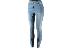 HORZE Kaia Womens Denim Horse Riding Pants | High Waist Silicone Full Seat Breeches | Accurate Size Chart
