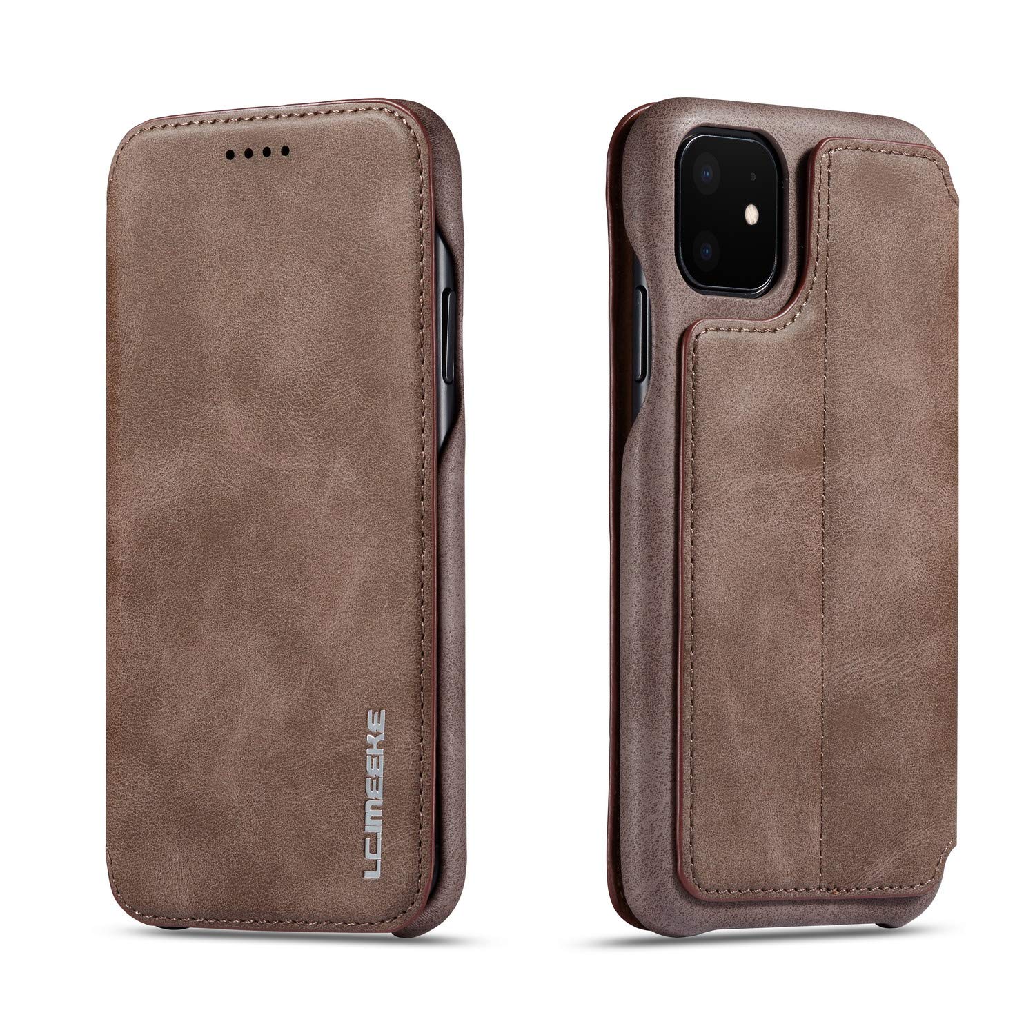 QLTYPRI Case for iPhone 11 Pro, Vintage Slim Magnetic Closure PU Leather Case with Stand Function & Credit Card Slot Holder Shockproof Flip Wallet Case Cover for iPhone 11 Pro (5.8 inch) - Brown