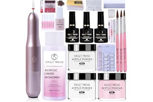 SWEET TREND Acrylic Nail Kit with Drill: 20g Clear White Pink Acrylic Powder and Liquid Beginners Set - Professional Brushes Nail Tips Nail Supplies - Full Tools Extensions Starter for Women Home & Salon