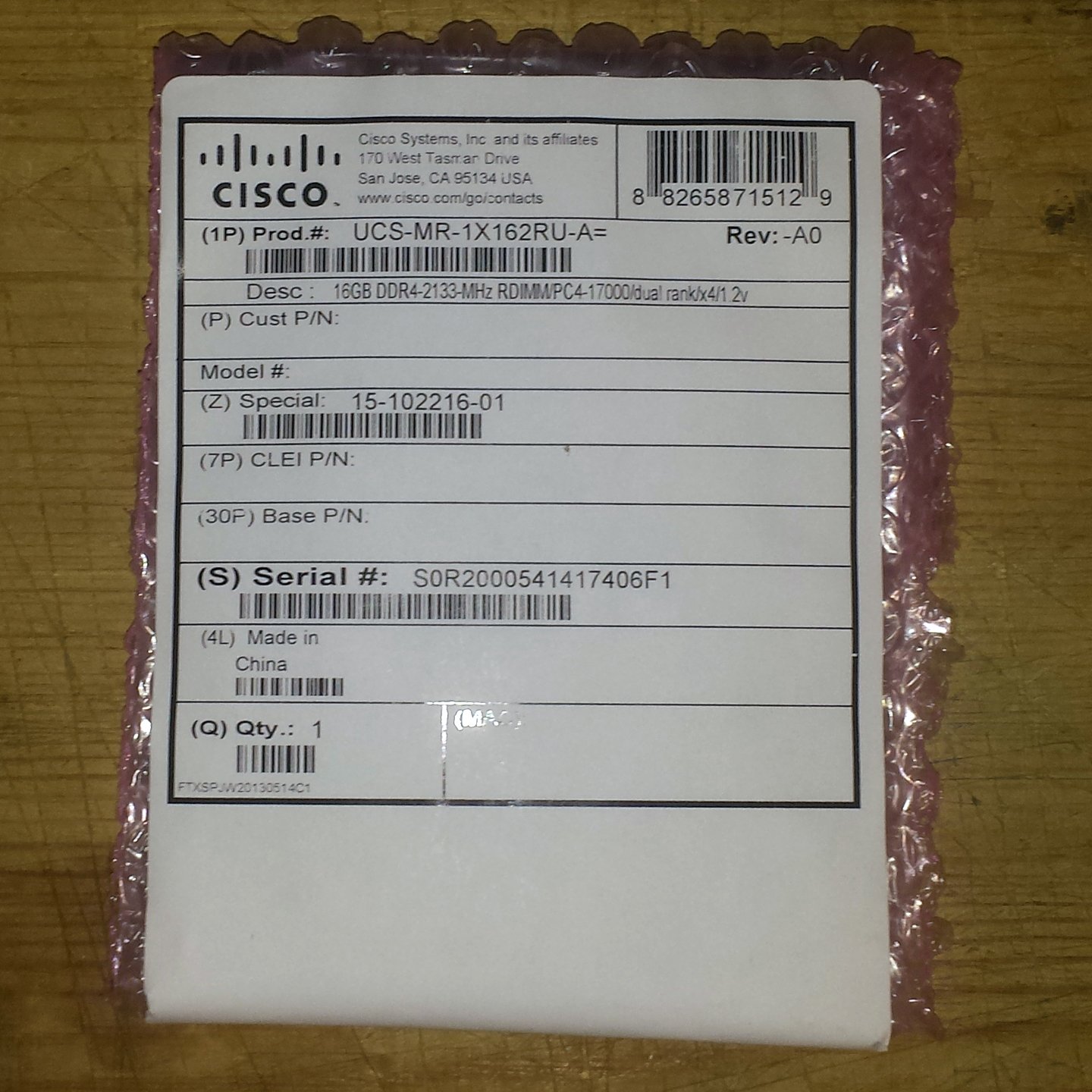 Cisco 16GB PC4-2133P DDR4 UCS-MR-1X162RU-A= Memory Sa5msung PN M393A2G40DB0-CPB