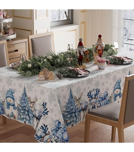 PETTI Artigiani Italiani - Nappe De Noël Anti-Taches Rectangulaire Couvre-Table Pour Cuisine, Motif Snow X12 Places (140 X 240 Cm) 100% Fabriquée En Italie