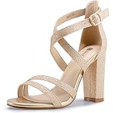 IDIFU Women's Chunky High Heel Sandal Strappy Open Toe Ankle Strap Dress Shoes for Women Bridesmaid Ladies in Wedding Bridal Evening Homecoming Prom