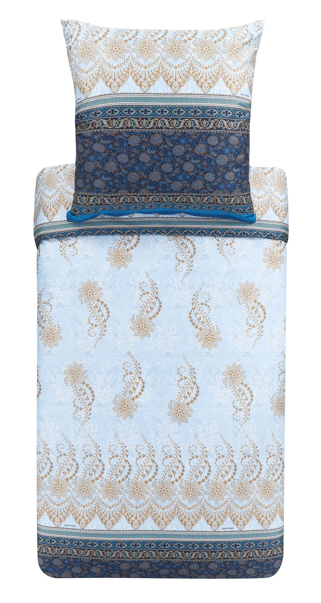 Bassetti Oristano B1 9323449 Bed Linen Set Cotton Mako Satin in Blue 2-Piece with Zip Closure 200 x 200 cm / 80 x 80 cm