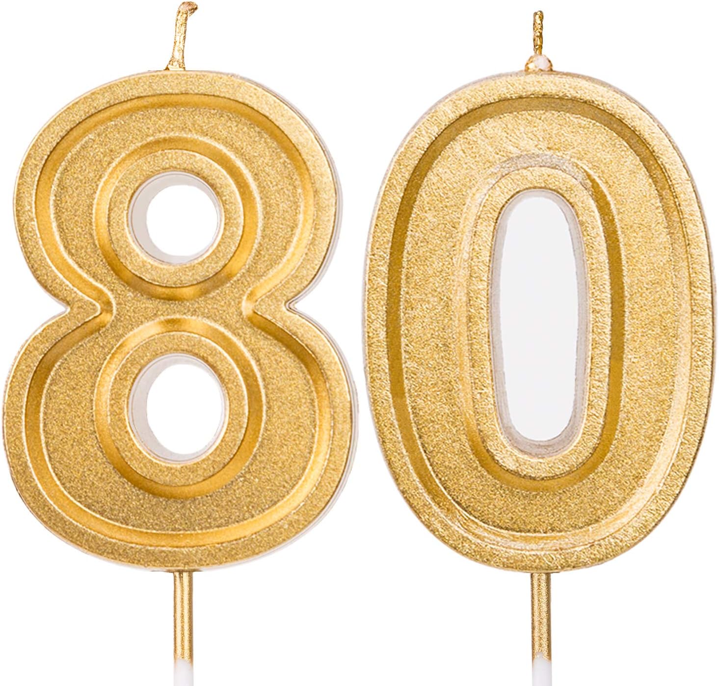 LUTER 2.76 Inches Large Number Candles Gold Glitter Cake Toppers Decoration for Birthday Wedding, Kids, Adults, Number 80