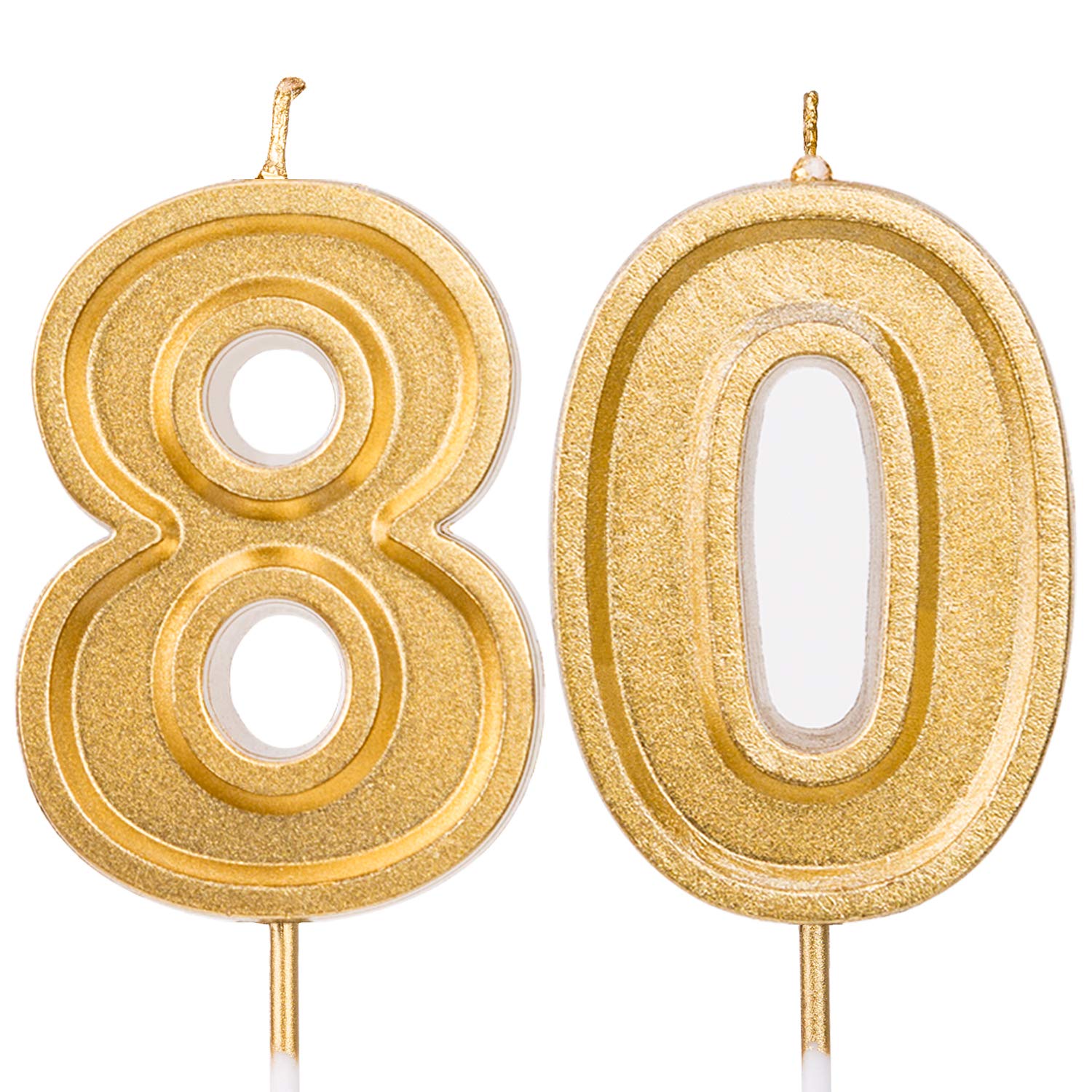 LUTER 2.76 Inches Large Number Candles Gold Glitter Cake Toppers Decoration for Birthday, Wedding, Kids, Adults, Number 80