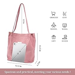 TOPASION Cute Corduroy Tote Bag Canvas Shoulder